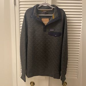 Patagonia Mens Quilt Snap-T Sweater Size Large Gray Organic Cotten Pullover